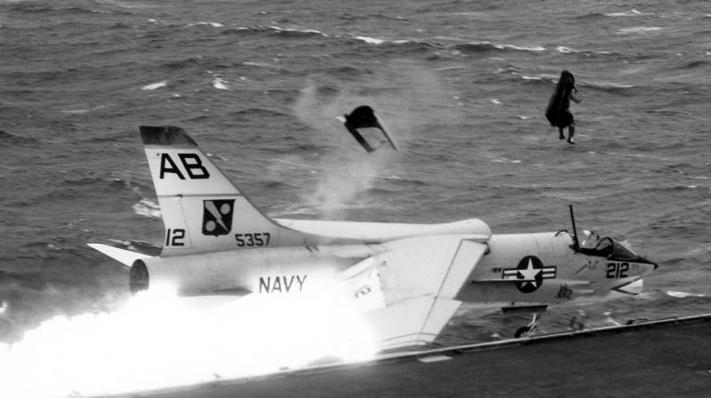 The story of the angled flight deck and the photos of this famous F-8 crash landing on USS Franklin D. Roosevelt