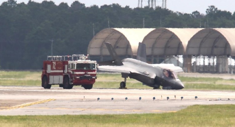 F-35A spotted nose-down on runway at Eglin AFB after in-flight emergency