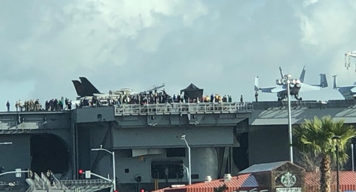 F-14 Tomcat aboard USS Theodore Roosevelt for Top Gun Sequel filming shifts on the deck