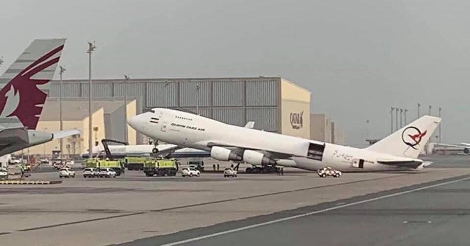 Boeing 747 from Iranian Fars Air Qeshm Airline damaged after Loadmaster unloads cargo from the nose of the airplane first