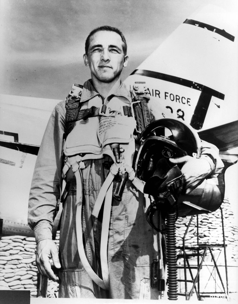 Robbie Risner in front of an F-86