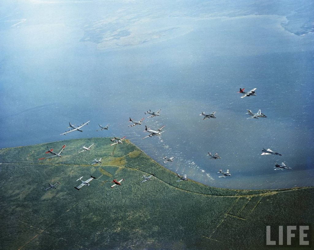 Can you name them all? The 22 different types of aircraft operational in the USAF in 1956 fly in a single formation.