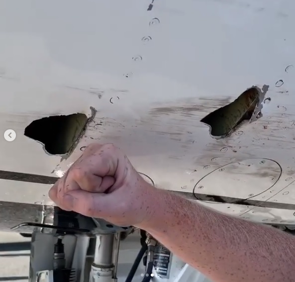 These Two Giant Holes are the result of a Scary Bird Strike Experienced by Thunderbirds Lead Solo during Practice Flight Demonstration in Colombia