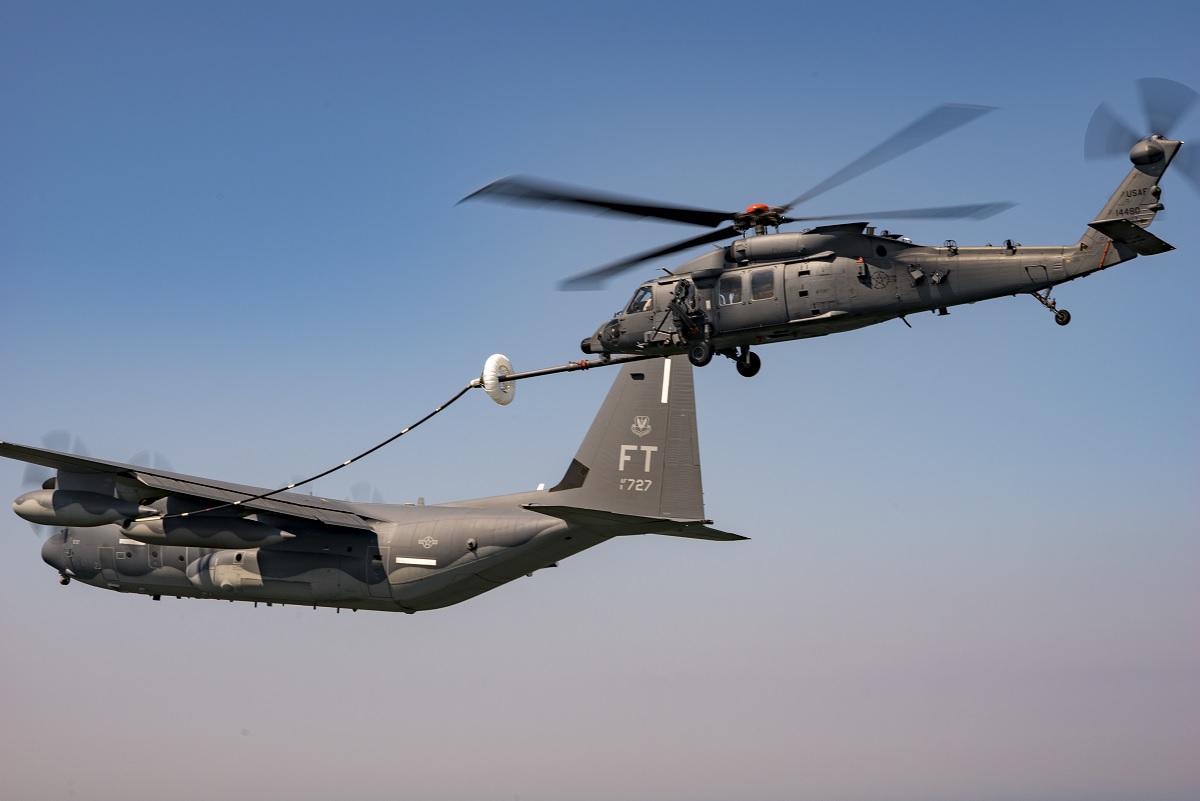 First ever aerial refueling for HH-60W Jolly Green II combat search and rescue helicopter