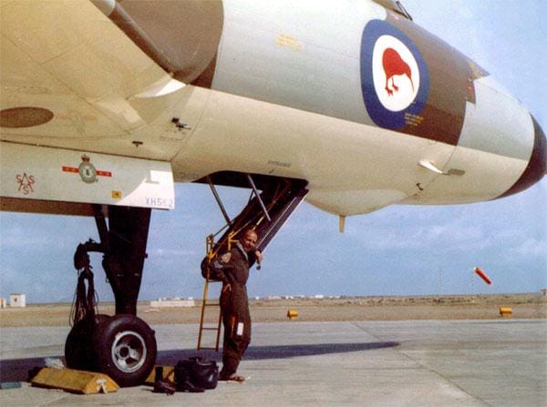 Avro Vulcan Pilot recalls when his bomber was 'zapped' with kiwis within the roundels on either side of the nose during New Zealand Ranger
