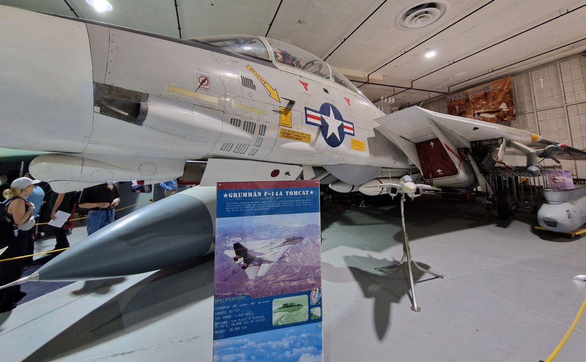 When Grumman flew F-14A No. 3 with the starboard wing locked fully forward and the port wing swept fully aft (Today this Tomcat is on display at the Cradle of Aviation Museum)