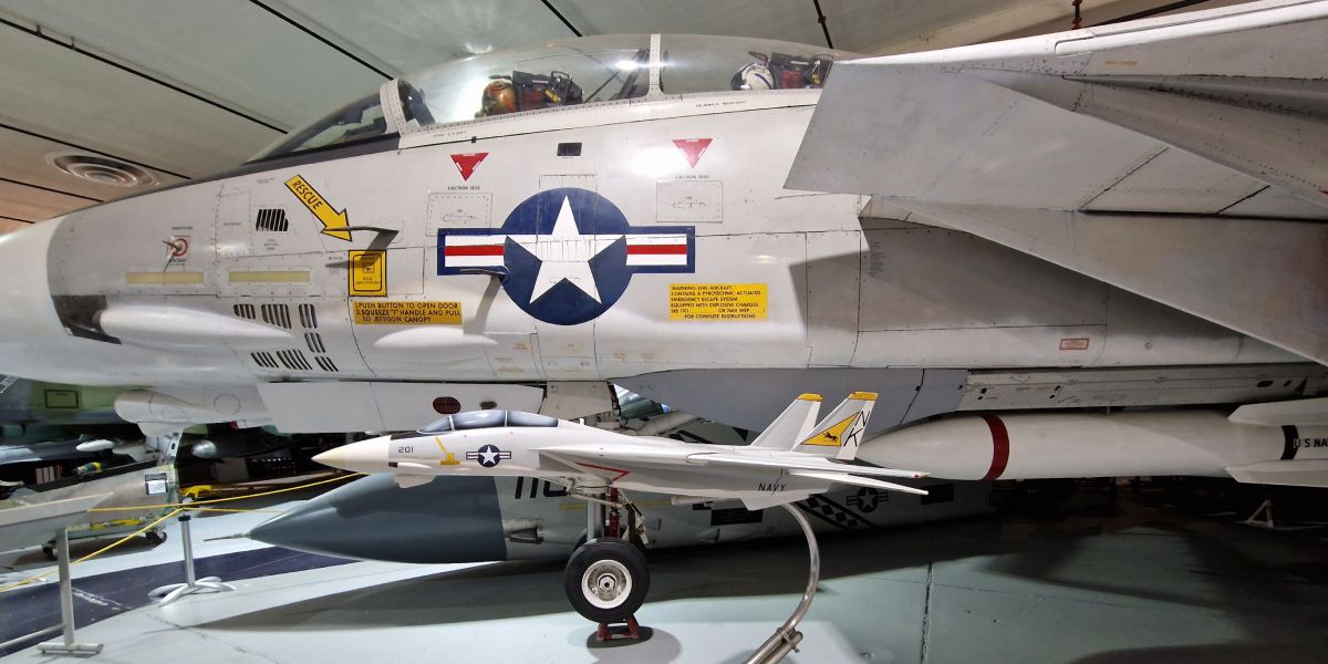 When Grumman flew F-14A No. 3 with the starboard wing locked fully forward and the port wing swept fully aft (Today this Tomcat is on display at the Cradle of Aviation Museum)