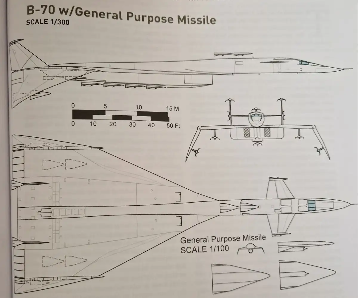 The crazy B-70 proposal aimed to carry 19 General Purpose Missiles attached to the tips of canards, of vertical stabilizers, suspended beneath the wings and perched atop and underneath the fuselage